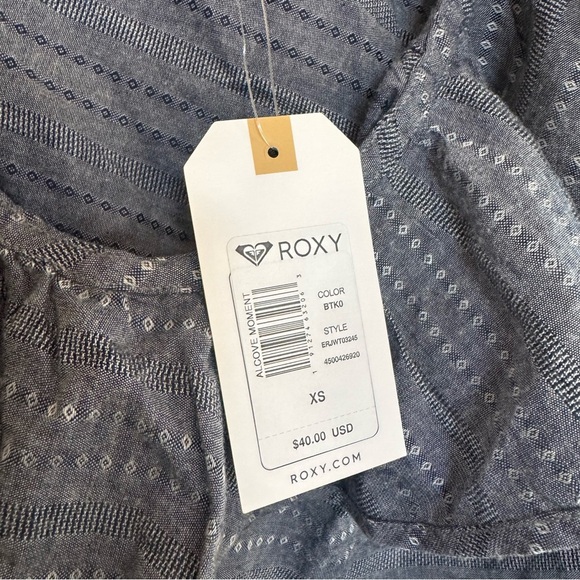 NWT Roxy Alcove Moment Cold Shoulder Top Ruffle Blue White Boho Beach Coastal - Picture 5 of 7